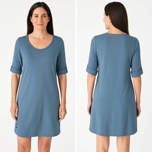 J.Jill Perfect Pima Dress Womens Size Small Blue Cotton Tunic Roll Sleeve Casual